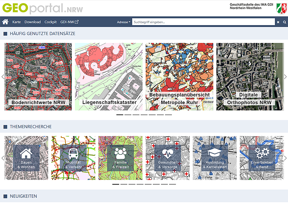 Geoportal NRW - Startseite - Screenshot